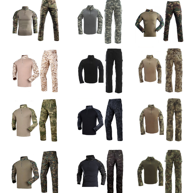 SABADO Ensemble chemise et pantalon de combat tactique avec fermeture éclair 1/4 pour homme, uniforme militaire de chasse à manches longues