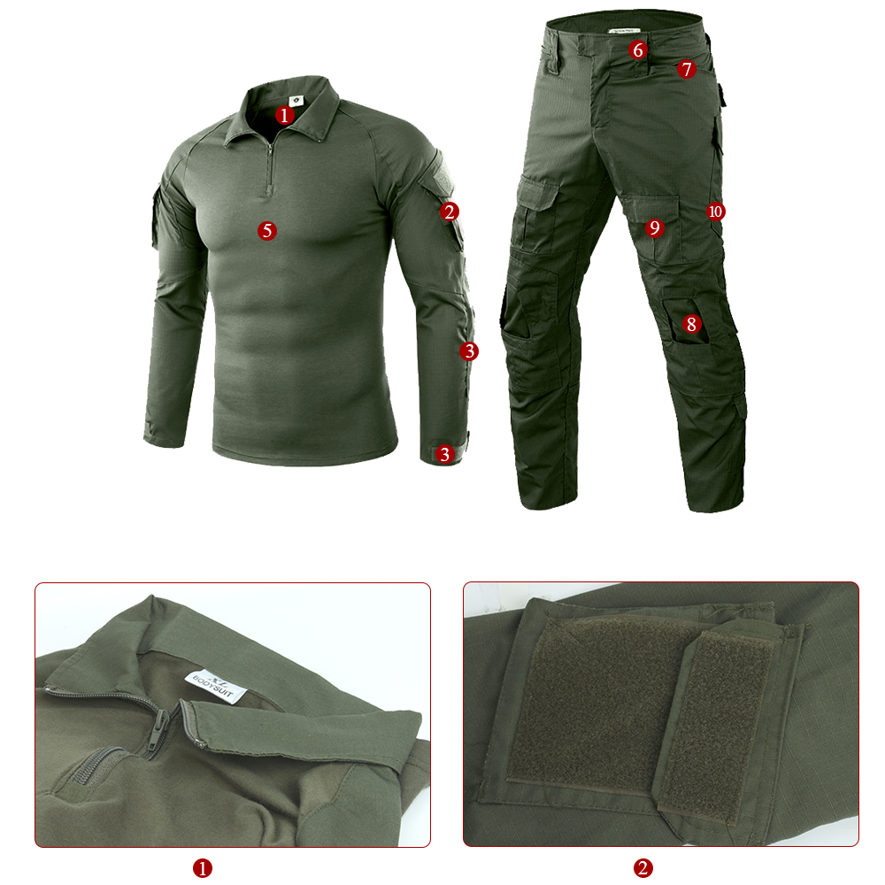 SABADO Ensemble chemise et pantalon de combat tactique pour homme Uniforme militaire à manches longues