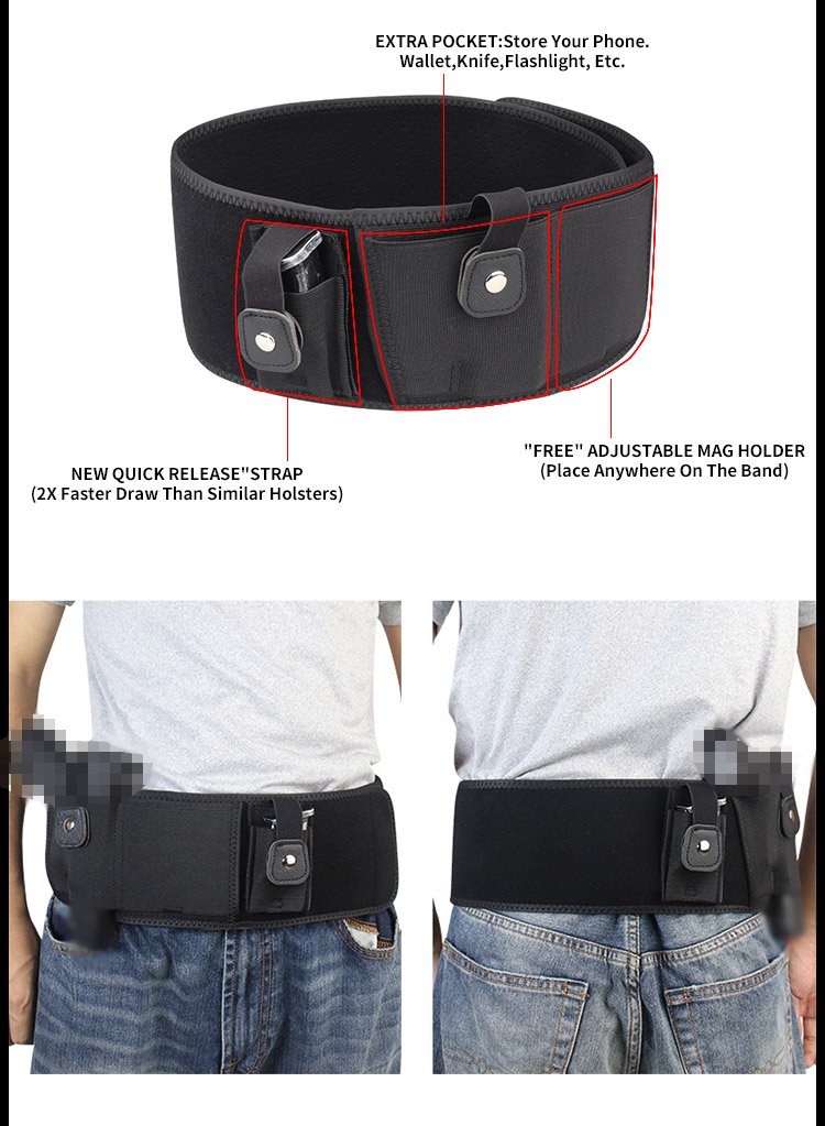 SABADO Universal Tactical Belly Band Holster Dissimulé Carry Pistolet Gun Pouch